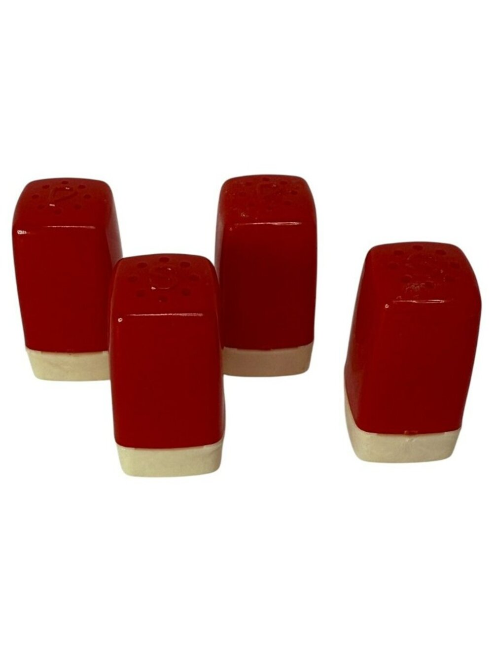 2 PAIR Vintage 1950s Red & White Square Hard Plastic Salt & Pepper Shakers Sets